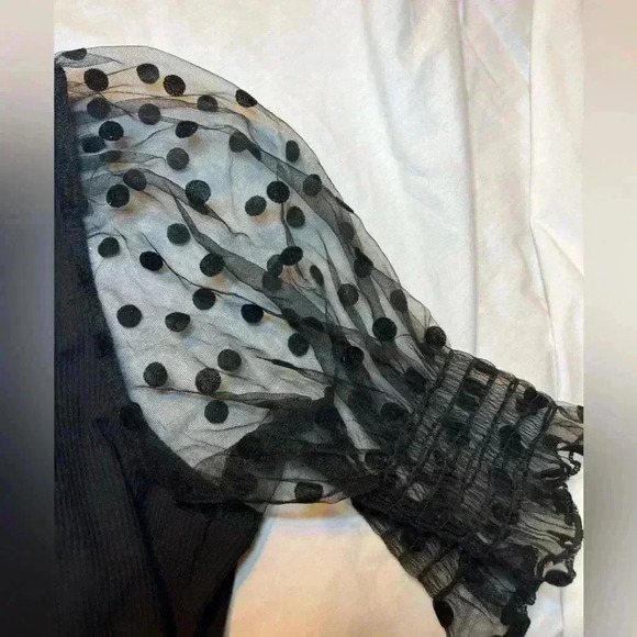 Verdusa Women's Sheer Dobby Mesh Puff Sleeve Square Neck Top - Picture 5 of 6